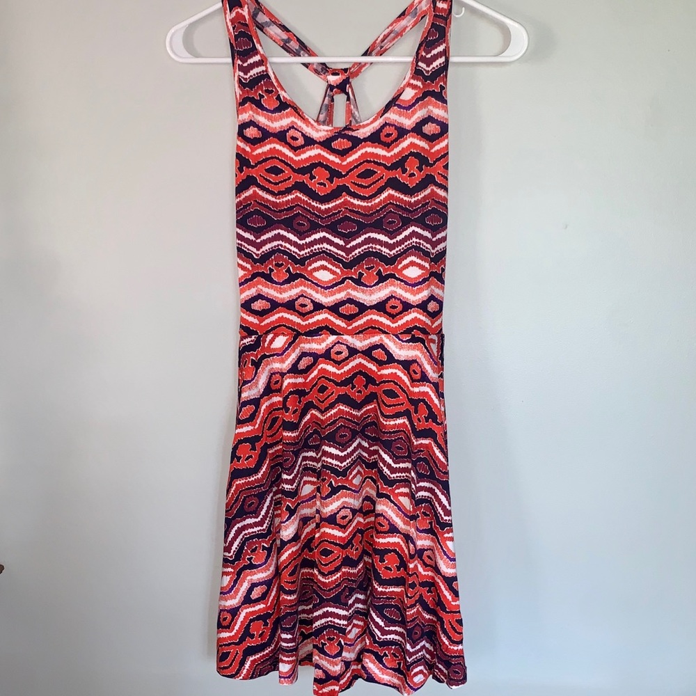 BP Orange & Blue Ikat Pattern Skater Dress